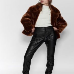 NEW ZARA Faux Fur Coat Brown